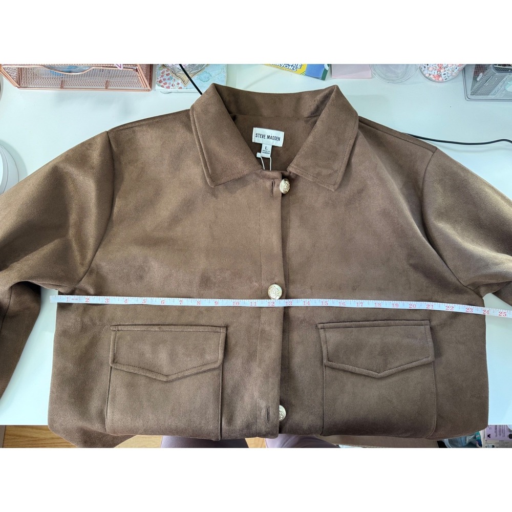 Steve Madden Womens Cropped Faux Suede Jacket Shaved Chocolat Brown DP32966F L - Picture 6 of 13